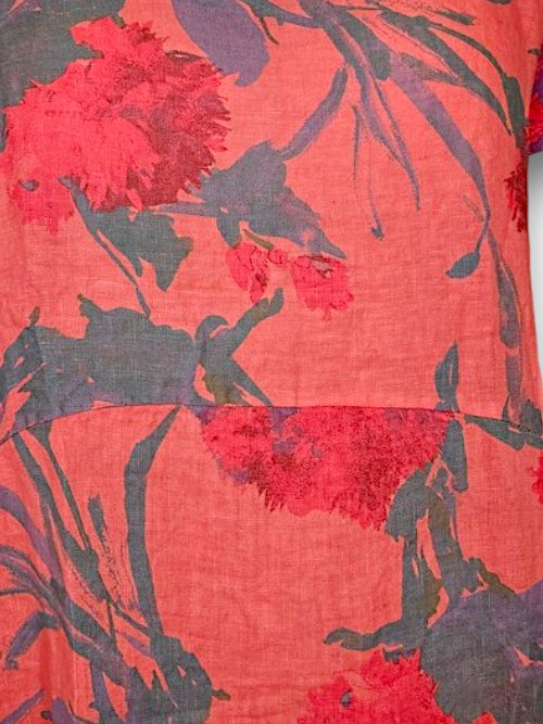 HELGA MAY_JUNGLE DRESS LINEN THISTLE IN RED CORAL _ JUNGLE DRESS LINEN THISTLE IN RED CORAL _ Ebony Boutique NZ