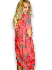 HELGA MAY_JUNGLE DRESS LINEN THISTLE IN RED CORAL _ JUNGLE DRESS LINEN THISTLE IN RED CORAL _ Ebony Boutique NZ