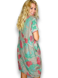 HELGA MAY_JUNGLE DRESS LINEN THISTLE IN RED MOCHA _ JUNGLE DRESS LINEN THISTLE IN RED MOCHA _ Ebony Boutique NZ