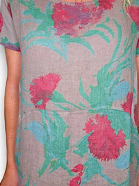 HELGA MAY_JUNGLE DRESS LINEN THISTLE IN RED MOCHA _ JUNGLE DRESS LINEN THISTLE IN RED MOCHA _ Ebony Boutique NZ