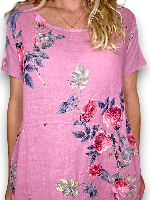 HELGA MAY_JUNGLE DRESS LINEN THORN ROSE BUBBLEGUM _ JUNGLE DRESS LINEN THORN ROSE BUBBLEGUM _ Ebony Boutique NZ