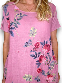 HELGA MAY_JUNGLE DRESS LINEN THORN ROSE BUBBLEGUM _ JUNGLE DRESS LINEN THORN ROSE BUBBLEGUM _ Ebony Boutique NZ