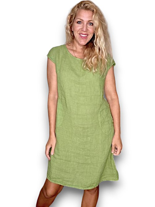 HELGA MAY_KENNEDY DRESS LINEN AVOCADO _ KENNEDY DRESS LINEN AVOCADO _ Ebony Boutique NZ