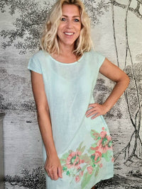 HELGA MAY_KENNEDY DRESS LINEN BELLA ROSE MINT _ KENNEDY DRESS LINEN BELLA ROSE MINT _ Ebony Boutique NZ