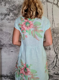 HELGA MAY_KENNEDY DRESS LINEN BELLA ROSE MINT _ KENNEDY DRESS LINEN BELLA ROSE MINT _ Ebony Boutique NZ