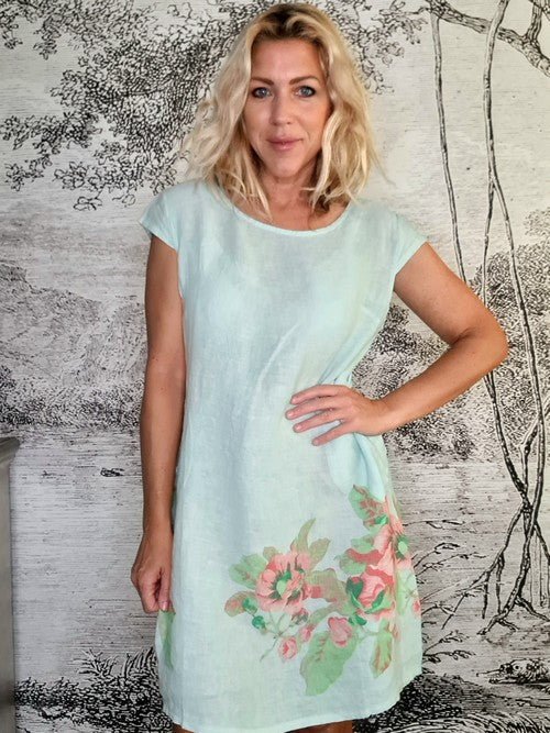 HELGA MAY_KENNEDY DRESS LINEN BELLA ROSE MINT _ KENNEDY DRESS LINEN BELLA ROSE MINT _ Ebony Boutique NZ