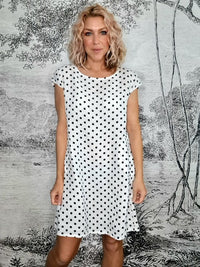 HELGA MAY_KENNEDY DRESS LINEN POLKA DOT WHITE _ KENNEDY DRESS LINEN POLKA DOT WHITE _ Ebony Boutique NZ