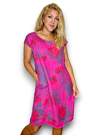 HELGA MAY_KENNEDY DRESS THISTLE IN RED HOT PINK _ KENNEDY DRESS THISTLE IN RED HOT PINK _ Ebony Boutique NZ