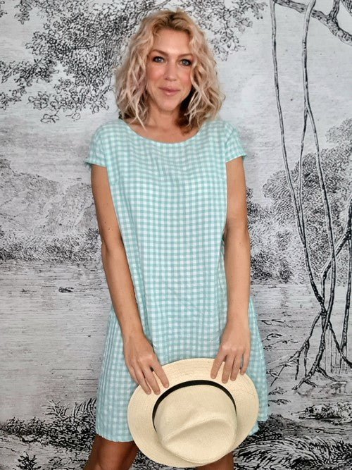 HELGA MAY_KENNEDY DRESS VISCOSE/COTTON CHECK POLKA MINT _ KENNEDY DRESS VISCOSE/COTTON CHECK POLKA MINT _ Ebony Boutique NZ