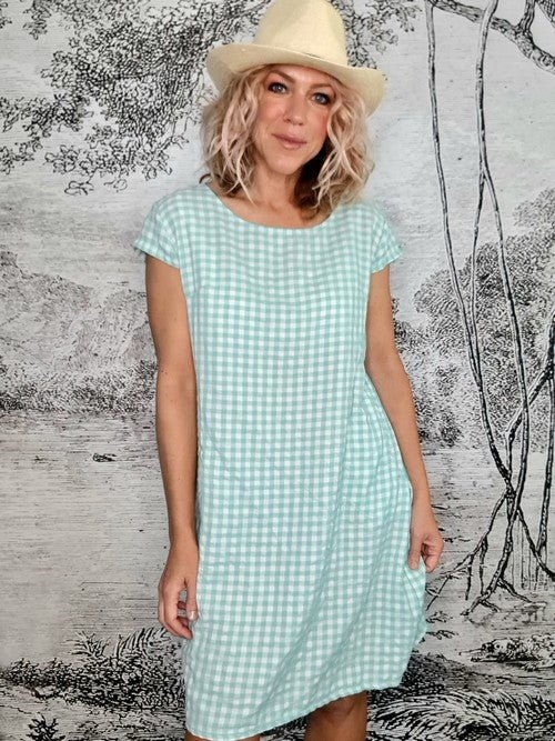 HELGA MAY_KENNEDY DRESS VISCOSE/COTTON CHECK POLKA MINT _ KENNEDY DRESS VISCOSE/COTTON CHECK POLKA MINT _ Ebony Boutique NZ