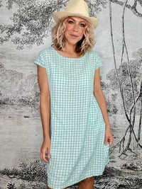 HELGA MAY_KENNEDY DRESS VISCOSE/COTTON CHECK POLKA MINT _ KENNEDY DRESS VISCOSE/COTTON CHECK POLKA MINT _ Ebony Boutique NZ