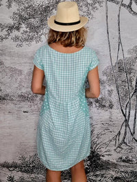 HELGA MAY_KENNEDY DRESS VISCOSE/COTTON CHECK POLKA MINT _ KENNEDY DRESS VISCOSE/COTTON CHECK POLKA MINT _ Ebony Boutique NZ