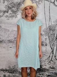 HELGA MAY_KENNEDY DRESS VISCOSE/COTTON CHECK POLKA MINT _ KENNEDY DRESS VISCOSE/COTTON CHECK POLKA MINT _ Ebony Boutique NZ