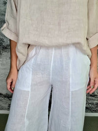 HELGA MAY_MINI BUTTON PANT LINEN WHITE _ MINI BUTTON PANT LINEN WHITE _ Ebony Boutique NZ