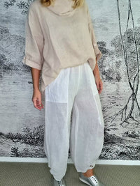 HELGA MAY_MINI BUTTON PANT LINEN WHITE _ MINI BUTTON PANT LINEN WHITE _ Ebony Boutique NZ