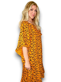 HELGA MAY_NORDIC FRILL DRESS LINEN TURTOISE ORANGE _ NORDIC FRILL DRESS LINEN TURTOISE ORANGE _ Ebony Boutique NZ