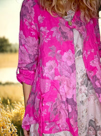 HELGA MAY_SEQUIN POCKET JACKET LINEN SCARLETT ROSE HOT PINK _ SEQUIN POCKET JACKET LINEN SCARLETT ROSE HOT PINK _ Ebony Boutique NZ
