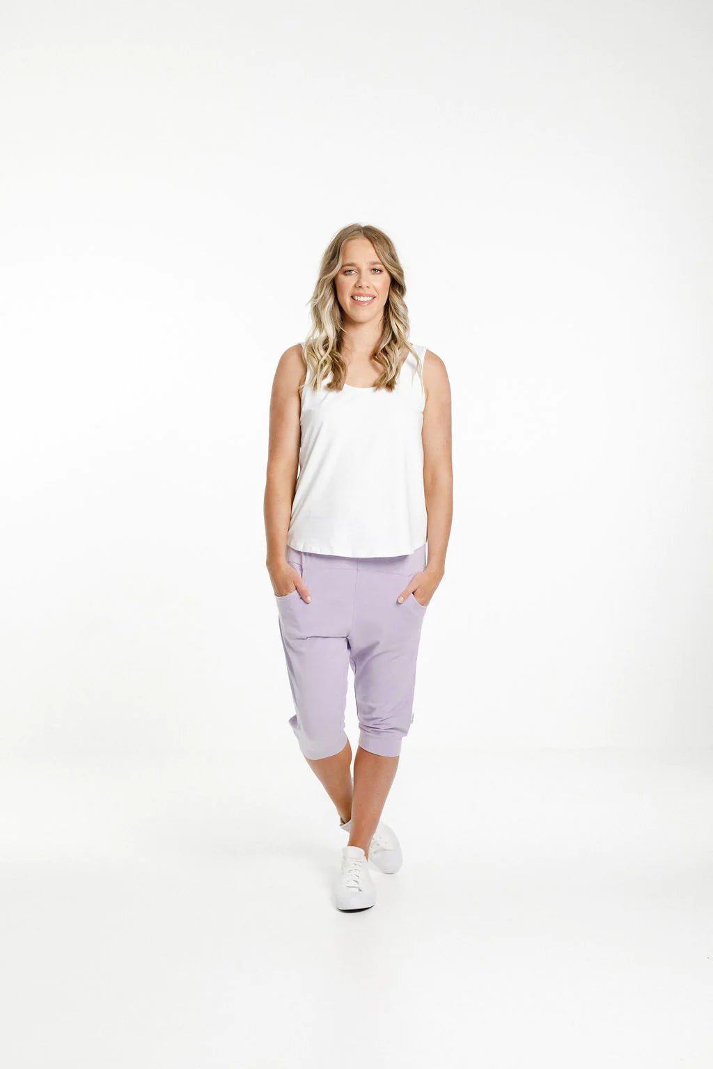 HOME LEE_3/4 APARTMENT PANTS PERIWINKLE WITH STRIPE X _ 3/4 APARTMENT PANTS PERIWINKLE WITH STRIPE X _ Ebony Boutique NZ
