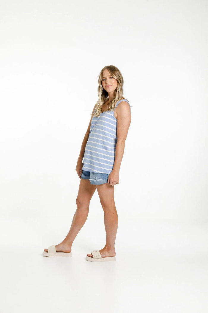 HOME LEE_HEATHER SINGLET CERULEAN STRIPES _ HEATHER SINGLET CERULEAN STRIPES _ Ebony Boutique NZ