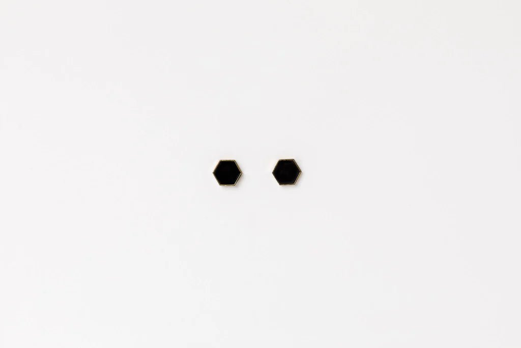 HOME LEE_HEXAGON STUD EARRINGS BLACK _ HEXAGON STUD EARRINGS BLACK _ Ebony Boutique NZ