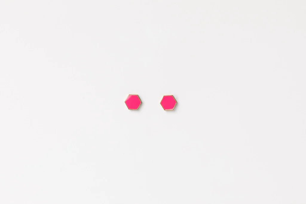 HOME LEE_HEXAGON STUD EARRINGS PINK _ HEXAGON STUD EARRINGS PINK _ Ebony Boutique NZ