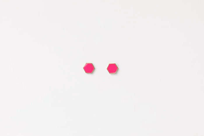 HOME LEE_HEXAGON STUD EARRINGS PINK _ HEXAGON STUD EARRINGS PINK _ Ebony Boutique NZ