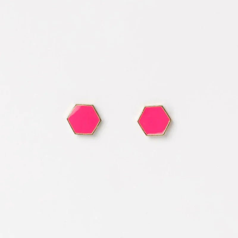 HOME LEE_HEXAGON STUD EARRINGS PINK _ HEXAGON STUD EARRINGS PINK _ Ebony Boutique NZ
