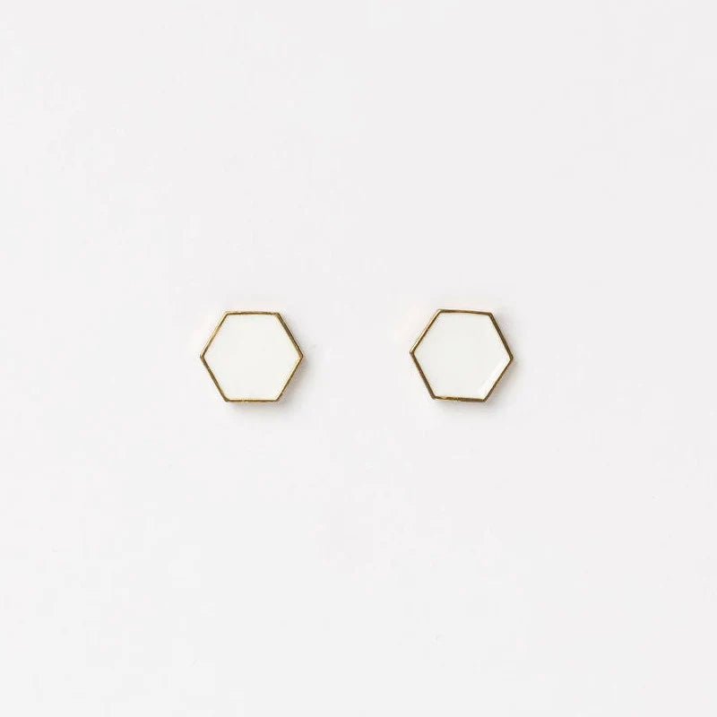 HOME LEE_HEXAGON STUD EARRINGS WHITE _ HEXAGON STUD EARRINGS WHITE _ Ebony Boutique NZ