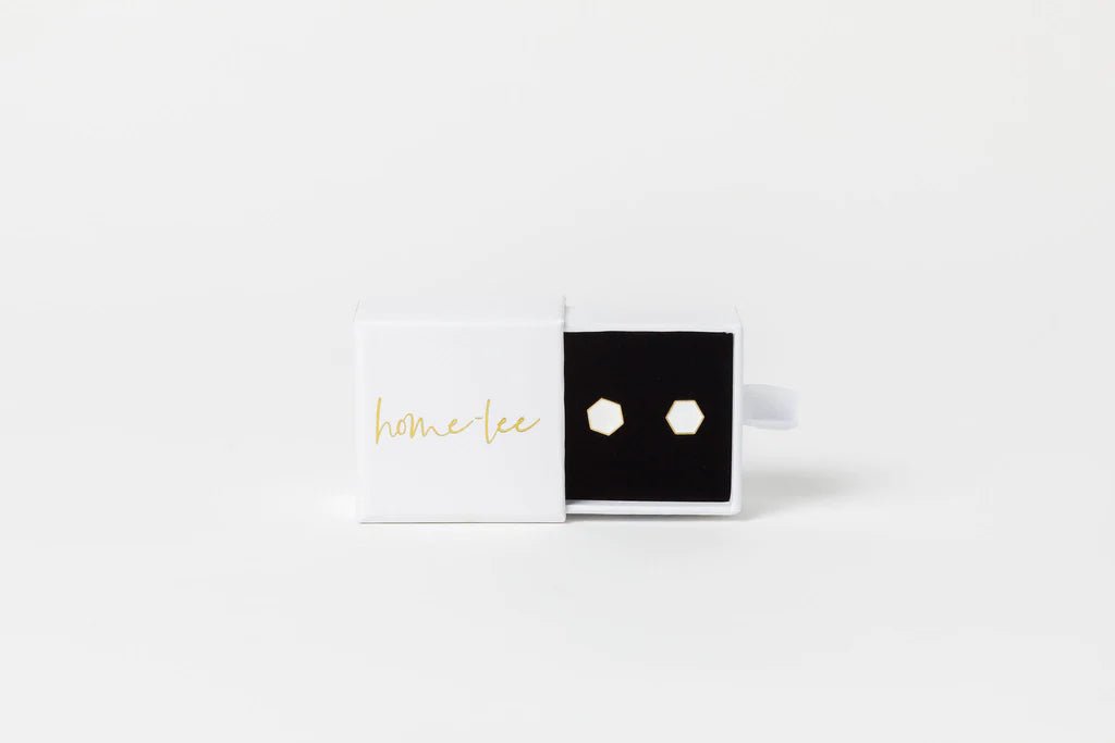 HOME LEE_HEXAGON STUD EARRINGS WHITE _ HEXAGON STUD EARRINGS WHITE _ Ebony Boutique NZ