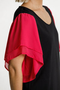 HOME-LEE_LOLA DRESS BLACK WITH RASPBERRY PINK SLEEVES _ LOLA DRESS BLACK WITH RASPBERRY PINK SLEEVES _ Ebony Boutique NZ