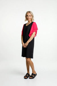 HOME-LEE_LOLA DRESS BLACK WITH RASPBERRY PINK SLEEVES _ LOLA DRESS BLACK WITH RASPBERRY PINK SLEEVES _ Ebony Boutique NZ