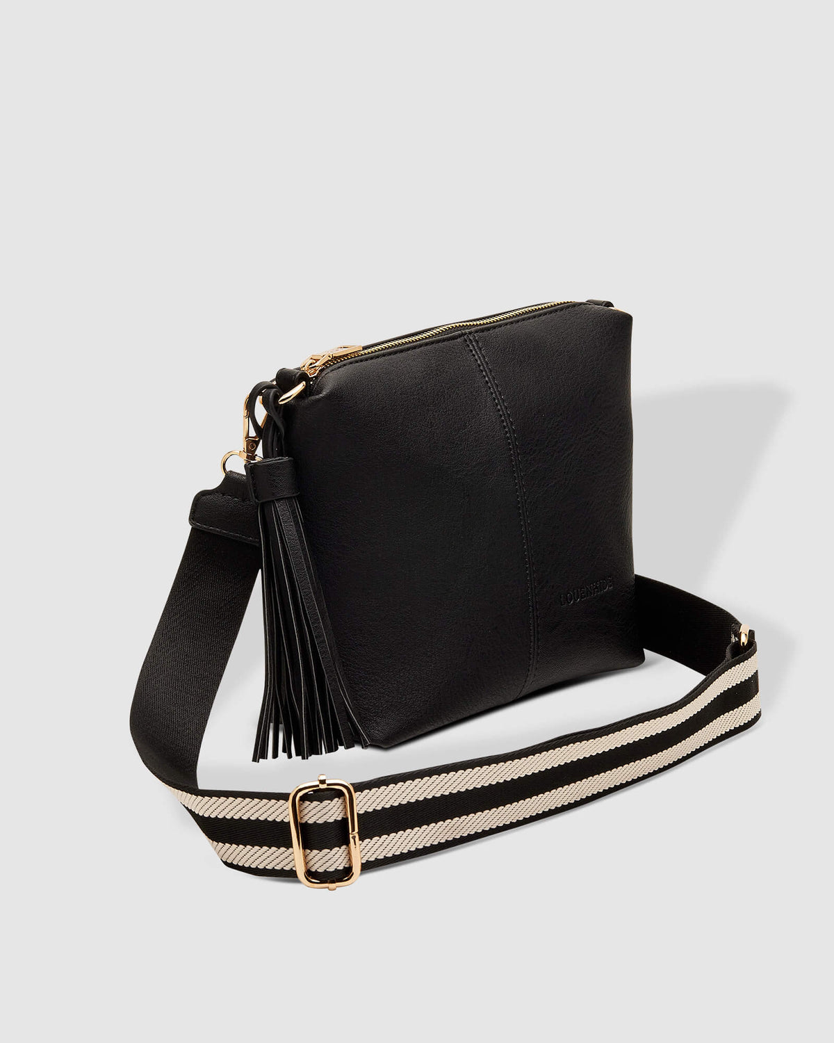 LOUENHIDE_KASEY CROSSBODY BAG BLACK STRIPE GUITAR STRAP _ _ Ebony Boutique NZ