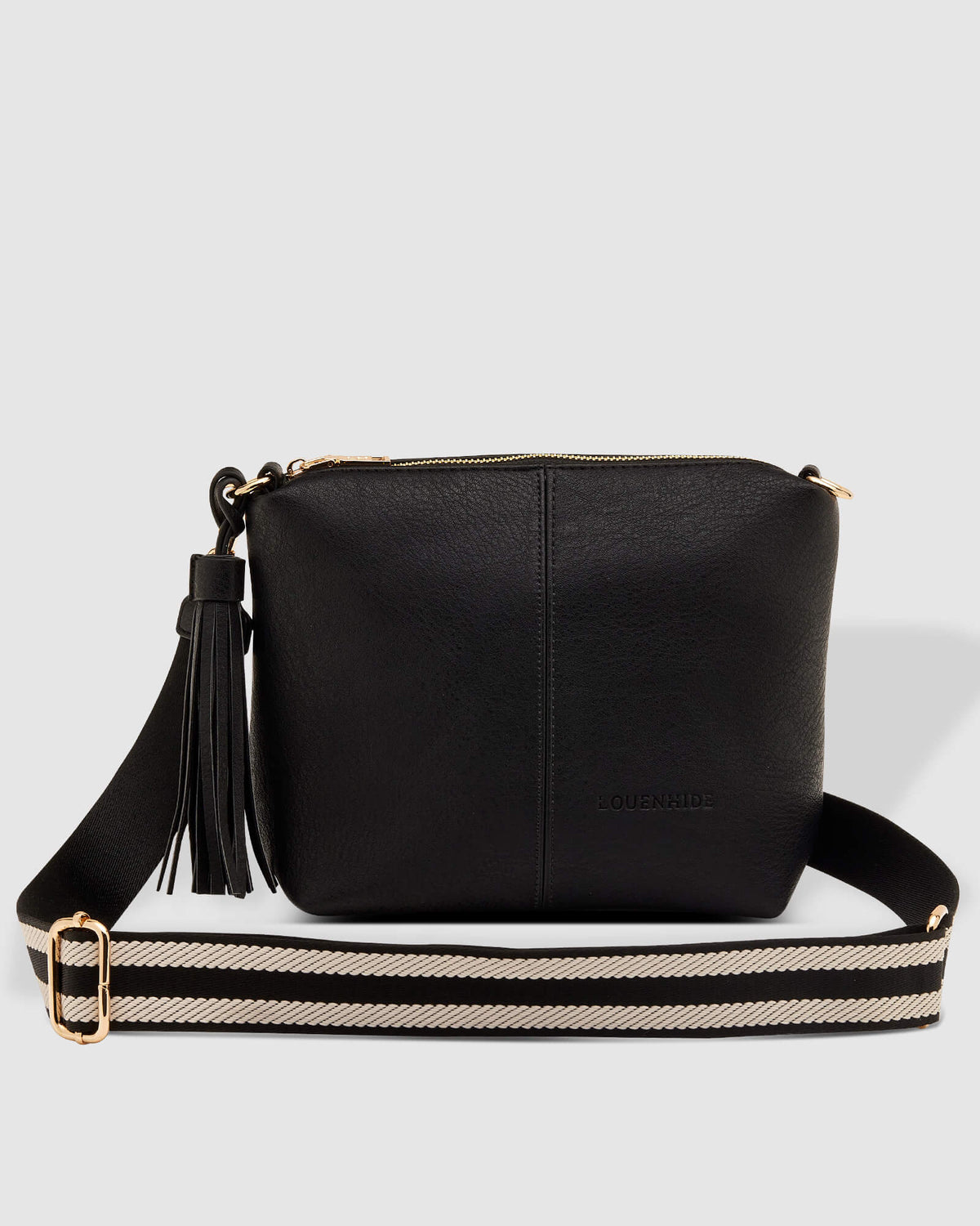 LOUENHIDE_KASEY CROSSBODY BAG BLACK STRIPE GUITAR STRAP _ _ Ebony Boutique NZ