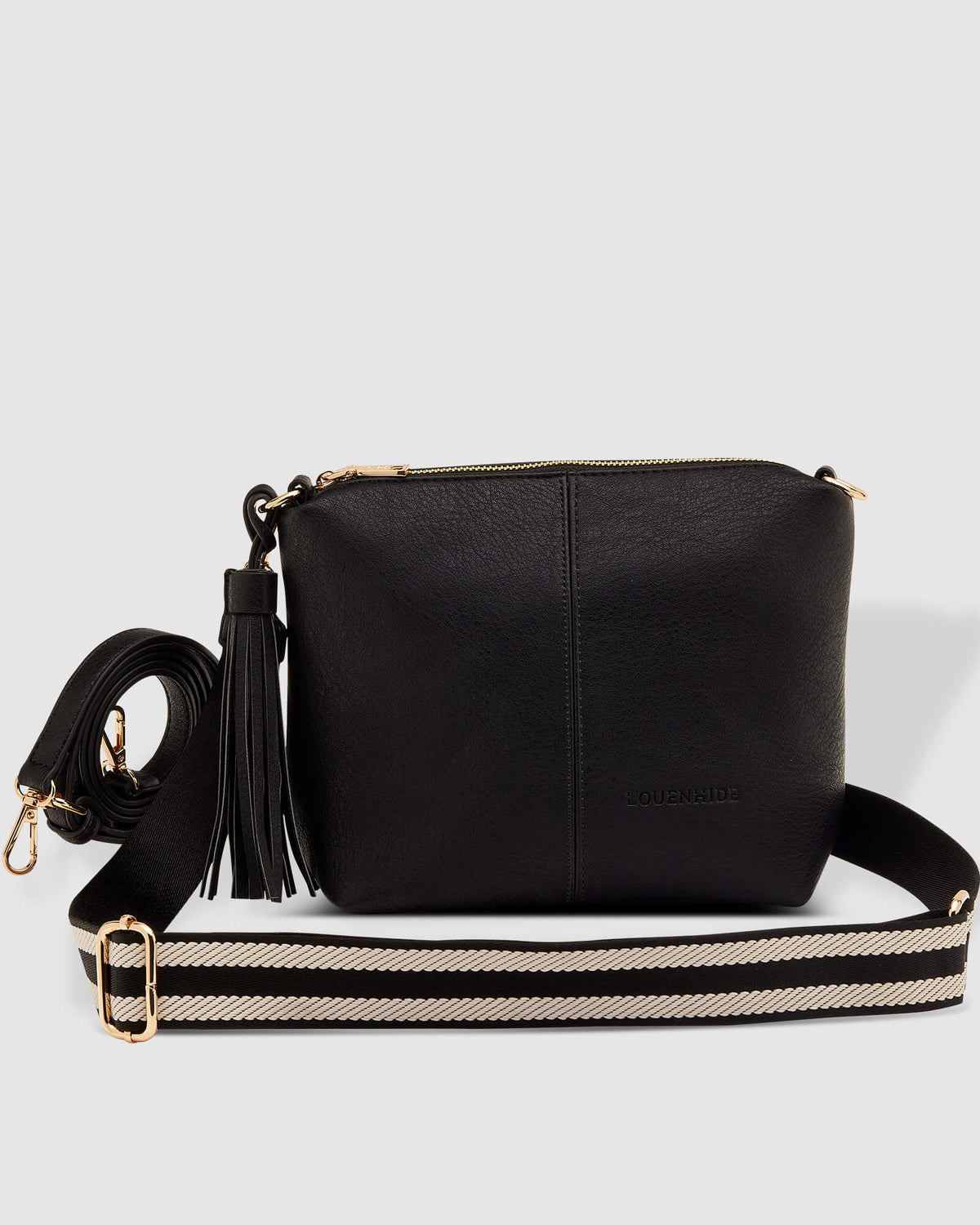 LOUENHIDE_KASEY CROSSBODY BAG BLACK STRIPE GUITAR STRAP _ _ Ebony Boutique NZ