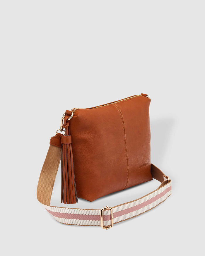 LOUENHIDE_KASEY CROSSBODY BAG TAN STRIPE GUITAR STRAP _ _ Ebony Boutique NZ