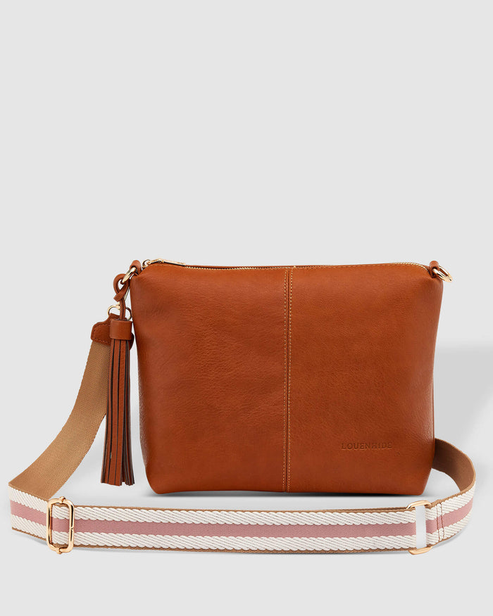 LOUENHIDE_KASEY CROSSBODY BAG TAN STRIPE GUITAR STRAP _ _ Ebony Boutique NZ