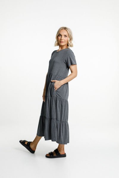 HOME-LEE_KENDALL DRESS CHARCOAL _ _ Ebony Boutique NZ