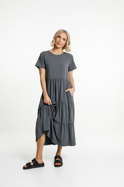 HOME-LEE_KENDALL DRESS CHARCOAL _ _ Ebony Boutique NZ