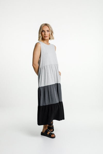 HOME-LEE_KENDALL SINGLET DRESS GREY/CHARCOAL/BLACK _ _ Ebony Boutique NZ