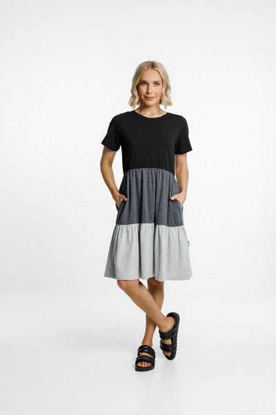 HOME-LEE_KYLIE DRESS BLACK CHARCOAL GREY _ _ Ebony Boutique NZ