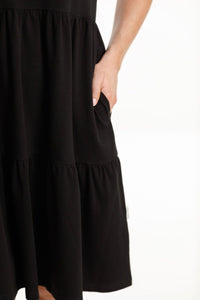 HOME-LEE_KYLIE DRESS BLACK WITH X OUTLINE EMBROIDERY _ _ Ebony Boutique NZ