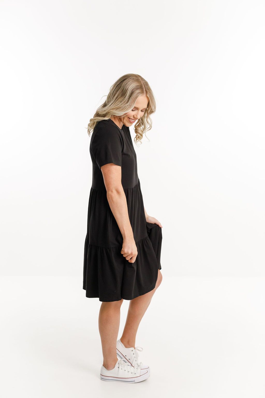 HOME-LEE_KYLIE DRESS BLACK WITH X OUTLINE EMBROIDERY _ _ Ebony Boutique NZ