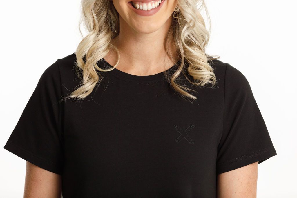 HOME-LEE_KYLIE DRESS BLACK WITH X OUTLINE EMBROIDERY _ _ Ebony Boutique NZ