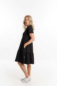 HOME-LEE_KYLIE DRESS BLACK WITH X OUTLINE EMBROIDERY _ _ Ebony Boutique NZ