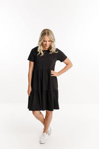 HOME-LEE_KYLIE DRESS BLACK WITH X OUTLINE EMBROIDERY _ _ Ebony Boutique NZ
