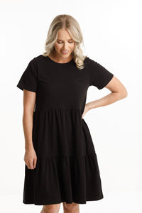 HOME-LEE_KYLIE DRESS BLACK WITH X OUTLINE EMBROIDERY _ _ Ebony Boutique NZ