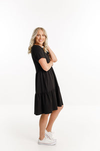 HOME-LEE_KYLIE DRESS BLACK WITH X OUTLINE EMBROIDERY _ _ Ebony Boutique NZ