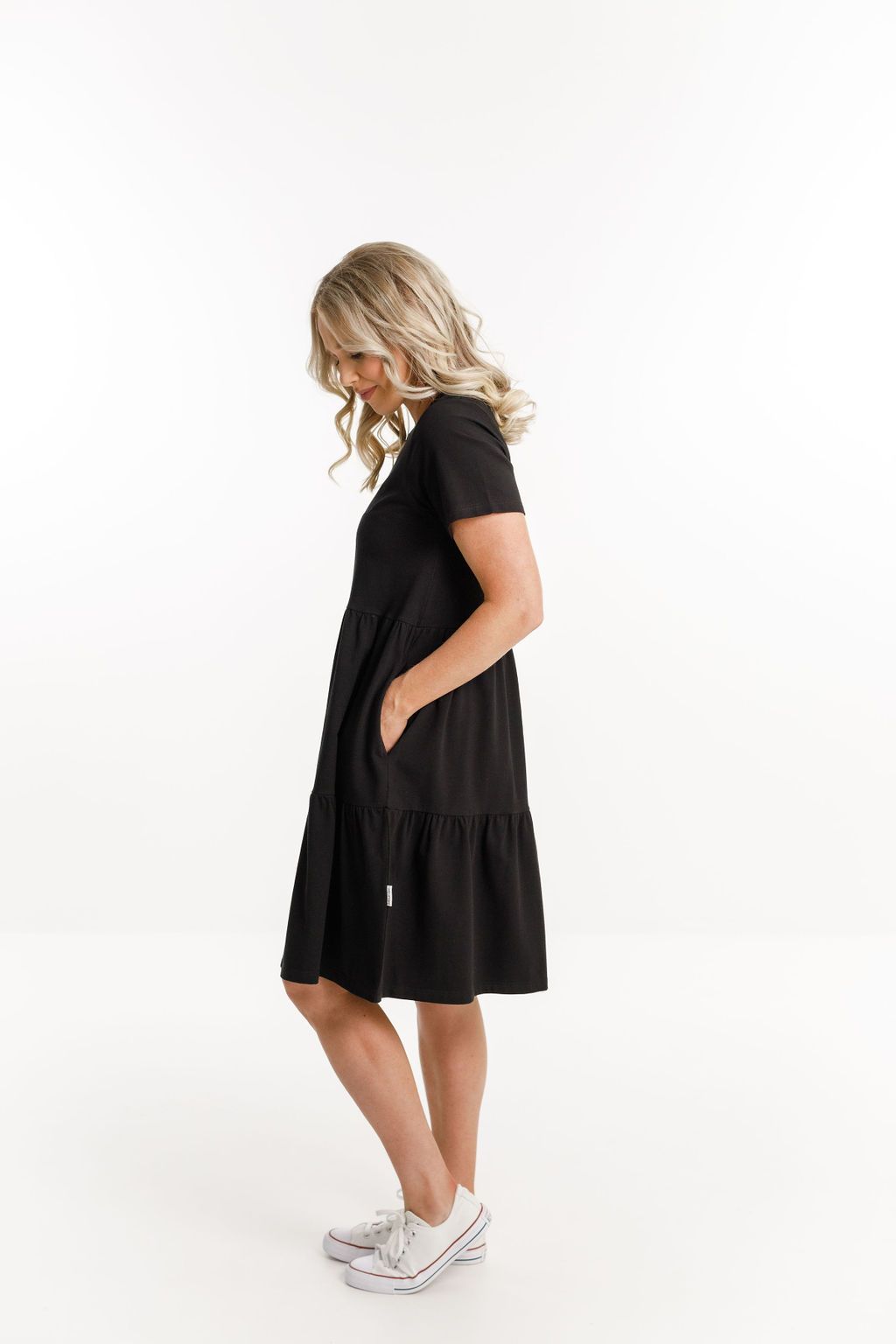 HOME-LEE_KYLIE DRESS BLACK WITH X OUTLINE EMBROIDERY _ _ Ebony Boutique NZ