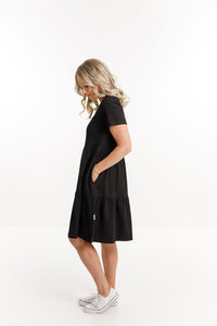 HOME-LEE_KYLIE DRESS BLACK WITH X OUTLINE EMBROIDERY _ _ Ebony Boutique NZ