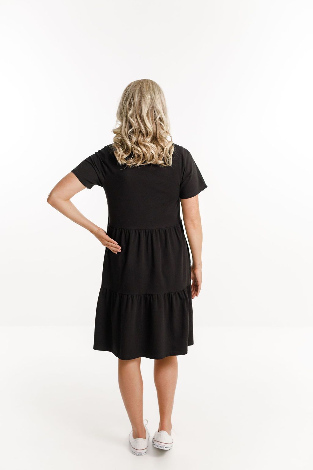 HOME-LEE_KYLIE DRESS BLACK WITH X OUTLINE EMBROIDERY _ _ Ebony Boutique NZ